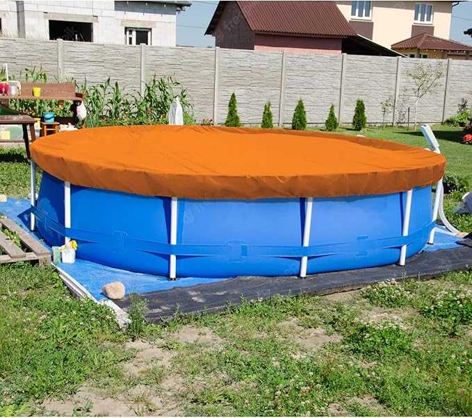 ECOOPTS 8 ft Round Pool Cover for Above Ground Pools, Swimming Pool Cover Protector Winter Safety Cover (Orange)