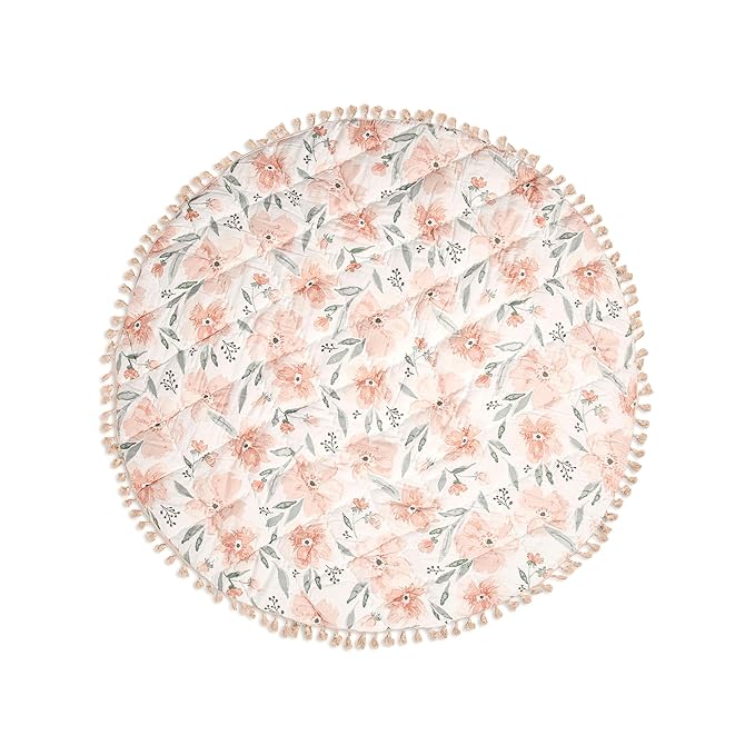 Crane Baby Padded Floor Mat, Pink Floral Nursery Decor, Activity Mat, 40" x 40", Baby Tummy Time, Baby Girl Nursery Essentials