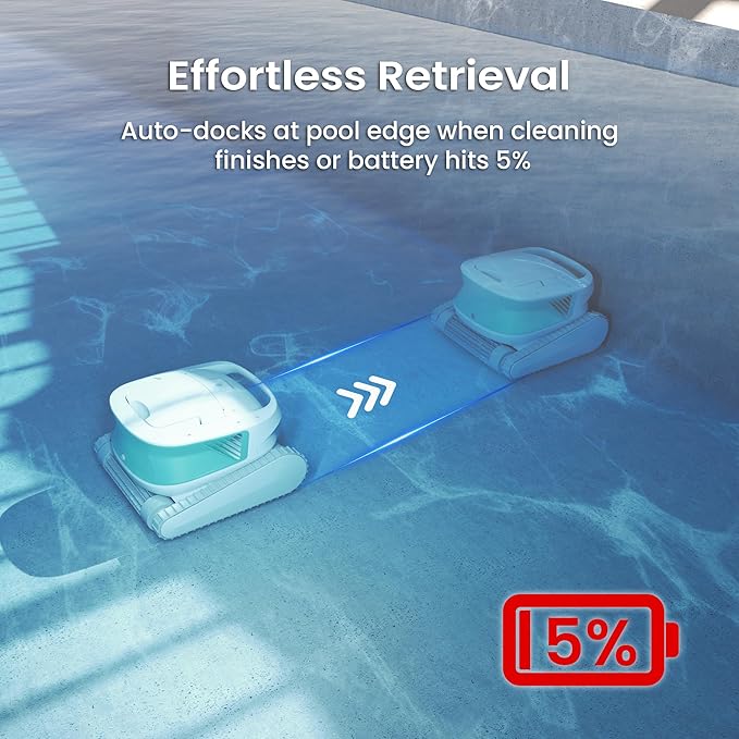 (2025 Upgraded) Cordless Robotic Pool Cleaner, Automatic Pool Vacuum for Inground and Above Ground Pools, Lasts 200 Mins, Floor/Wall/Waterline Cleaning, Dual Inlet, Waterline Technology, Self-Parking