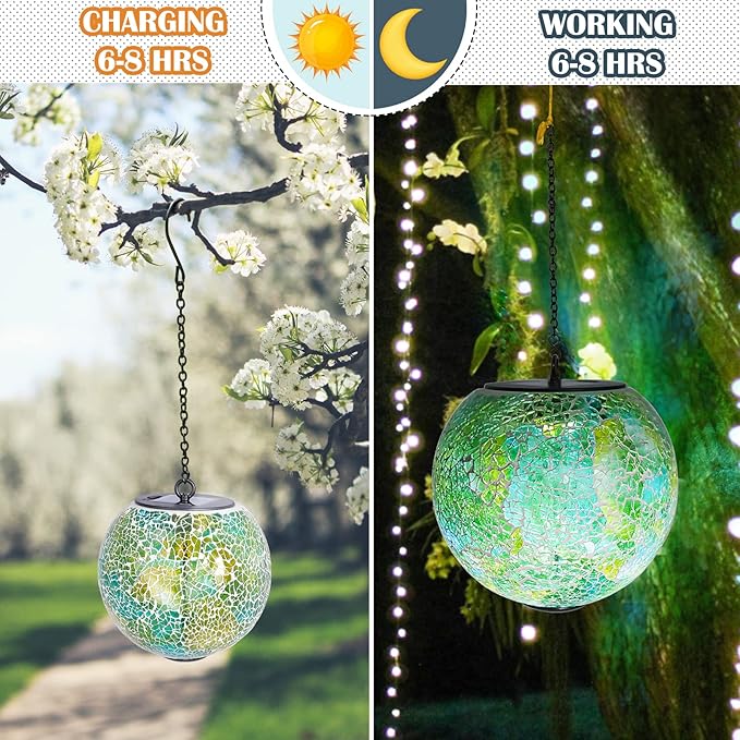 Solar Hanging Lantern Solar Outdoor Lanterns Mosaic Gazing Ball Outdoor Hanging Lights Outdoor Lights Waterproof Garden, Patio, Pathway & Yard Décor Green