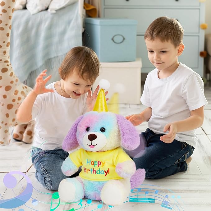 Cuteoy Happy Birthday Dog Musical Stuffed Animal Shaking Singing Dancing Plush Puppy Toy Electric Interactive Animated Plushies Gifts for Kids Girls Boys
