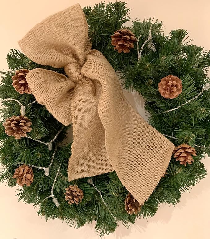 KINJOEK 5 Inch Wide 11 Yards Burlap Ribbon, Natural Jute Fabric Ribbon Crafts Ribbon for Christmas Wedding Gifts Burlap Fabric DIY for Decoration