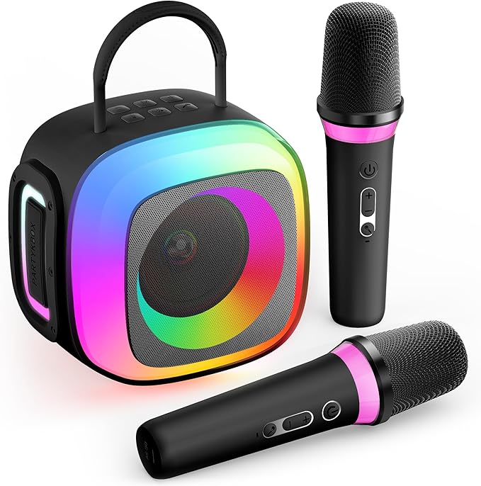 Mini Karaoke Machine for Kids Adults: Portable Bluetooth Speaker with 2 Wireless Microphones and Light - Singing Karaoke Gift for Girls Boys Ages 4-12+ Years Old Birthday Family Home Party