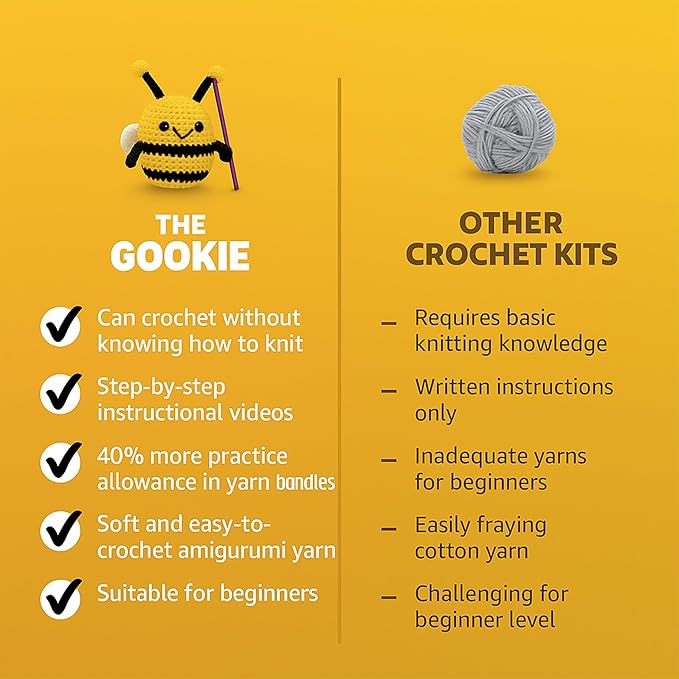 THE GOOKIE Amigurumi Crochet Kit for Beginners – DIY Crochet Kit with Yarn, Hook, Eyes & Stuffing – Easy Starter Set with Video Tutorials – Cute Plush Toy Craft Gift for Kids, Teens & Adults (Spark)