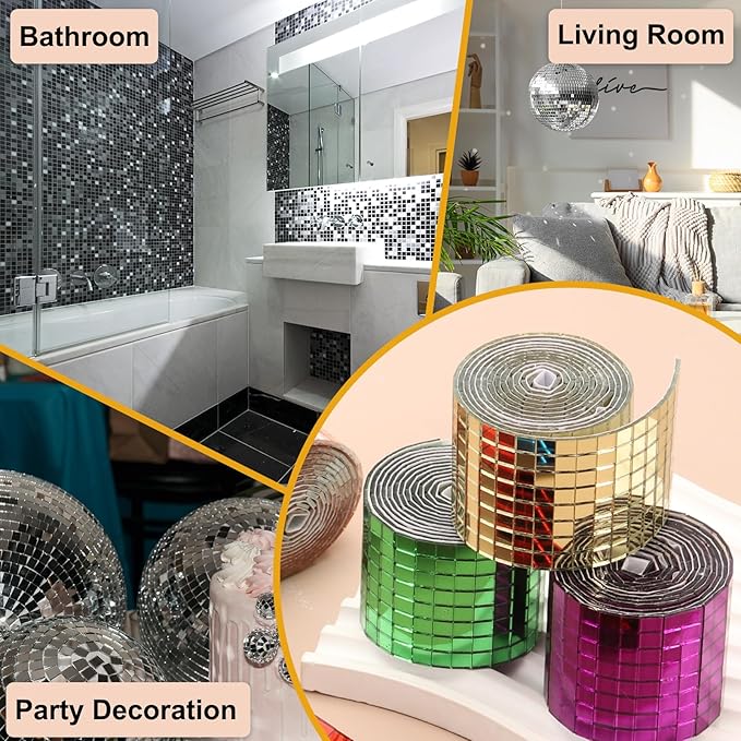 PATIKIL 5x5mm Self Adhesive Mirrors Mosaic Tiles, 10000 Pcs Square Mini Glass Mosaic Disco Tile Sticker for DIY Craft Disco Ball Party Decoration, Black