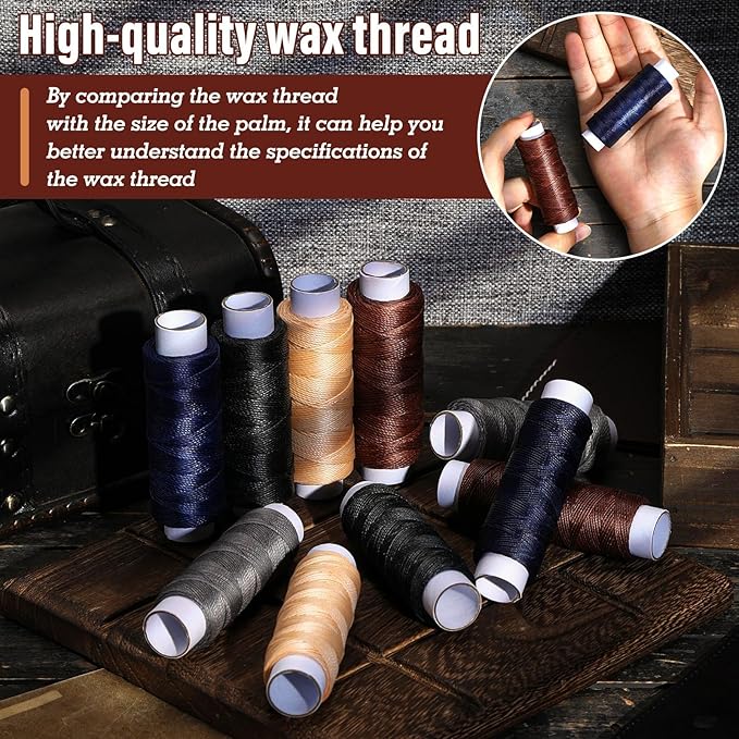 0.8 mm 54 Yards Round Waxed Thread for Leather Sewing, Leather Thread Wax String for Sewing, Stitching, Bookbinding, Bracelet, Braiding (Blue)