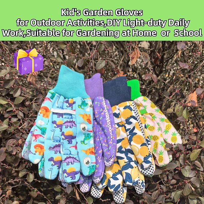 Kids Gardening and Garden Gloves for Toddler,Children's Yard Work Glove,Gift,Cute Pattern,Age3-8