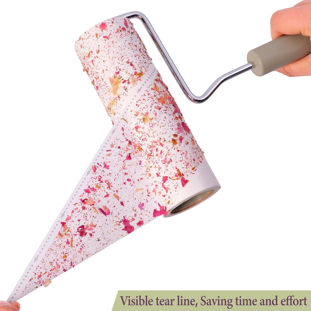 Extra Sticky Large Surface Lint Roller, 6.3'' Giant Lint Roller for Pet Hair, 450 Sheets/ 5 Refills, Long Handle Lint Remover for Clothes, Furniture, Dog & Cat Hair Remover
