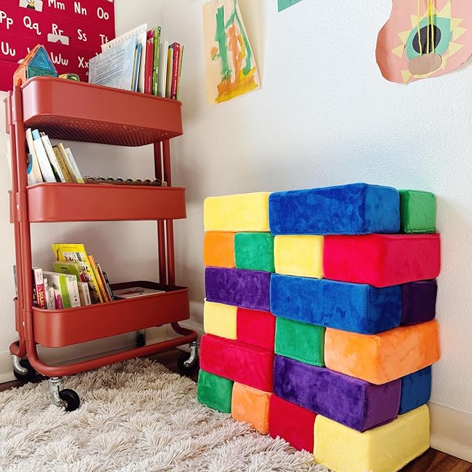 The Original Premium Plush Building Block for Kids - Certified Safe Foam Blocks in Luxuriously Soft Fabric Covers - Set of 24 (Classic Colors)
