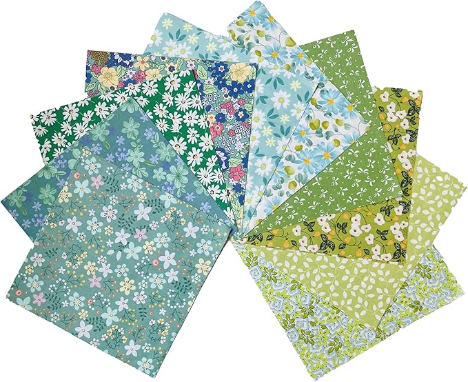 HANPATQUI 50PCS 10 x 10 inch Green Printed 100% Cotton Fat Quarters Fabric for Sewing and Quilting Bundles Precut Fabric Square for DIY Craft Patchwork