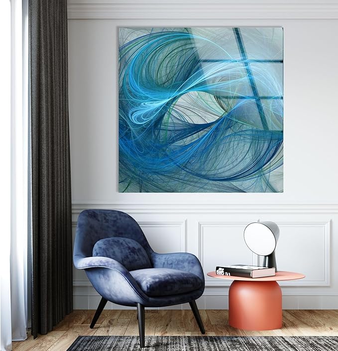 My Photostation.com 20Wx14H'' Blue Energy Abstract Wall Art – Fluid Motion Glass PrintTempered Glass Printing Wall Decor Large Wall Art Wall Hangings