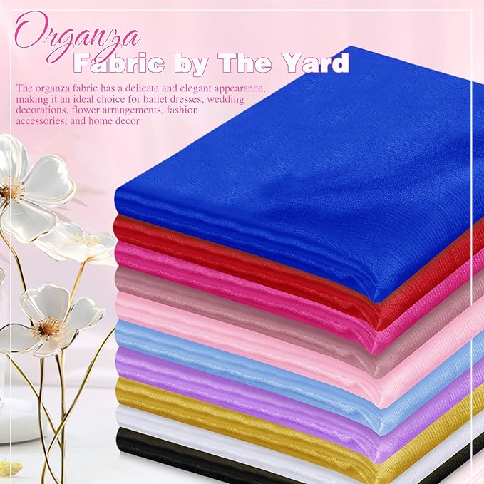 VACVELT Sheer Organza Fabric by The Yard, 60 Inch Wide Hot Pink Organza Fabric Bolt Bridal Sheer Tulle Fabric, Silk Organza Fabric Roll for Wedding Party Decorations Backdrop Curtain (10 Yards)