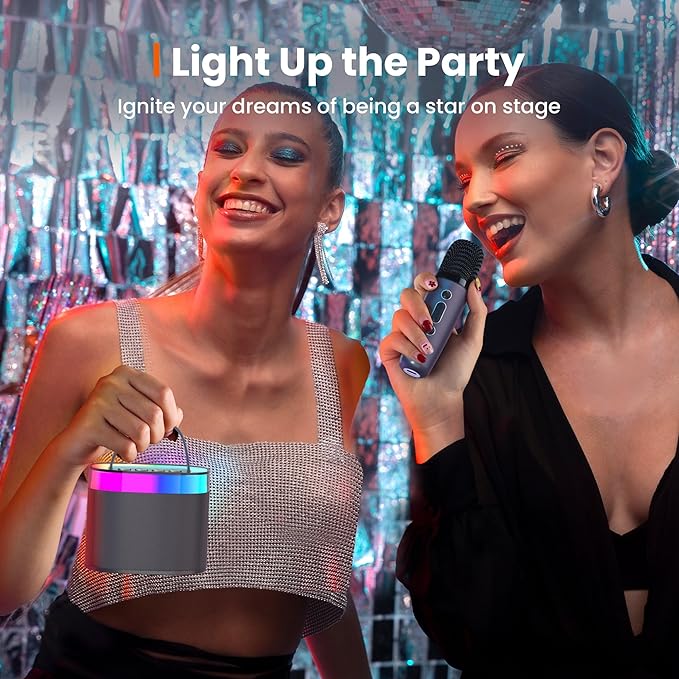YLL Karaoke Machine for Adults Kids, Portable Bluetooth Karokee Speaker with 2 Wireless Microphones, Singing Karaoke Machine Built-in LED Lights for Birthday Gifts, Family Home Party(Space Gray)