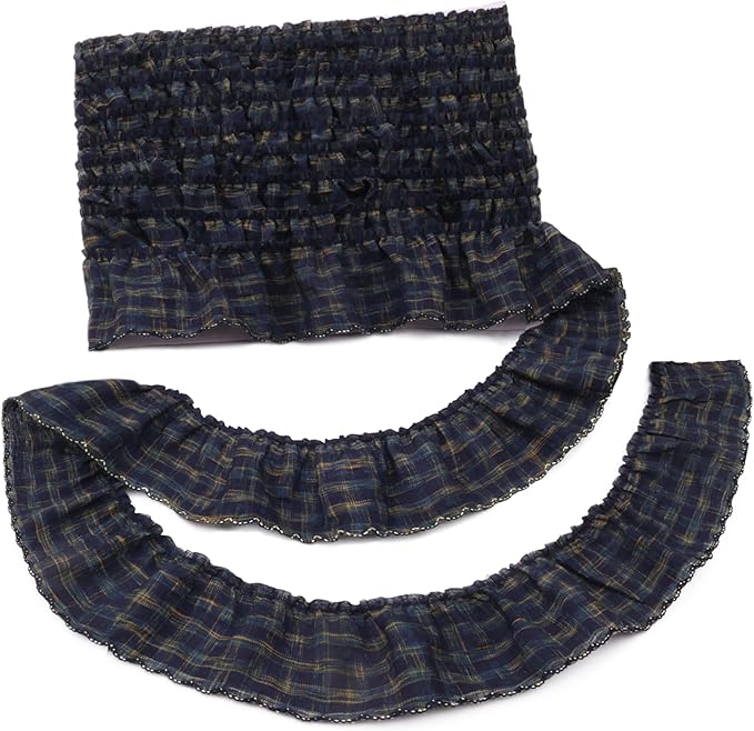 Gingham Ruffle Lace Trim Pleated Lace 5 Yards Gathered Gingham Fabric Edge Ribbon Trim for Dresses, Wedding Gowns, Crafts, Home Decor (Black)