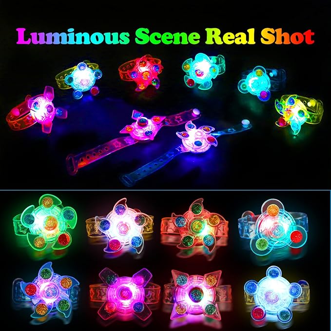 30PCS Spinner Bracelets Light Up Party Favors For Kids 4-8-12, Glow Bracelet Glow in The Dark Party Supplies Light Up Toys, Classroom Kids Prizes Goodie Bag Stuffers, Easter Egg Fillers Gift (30)