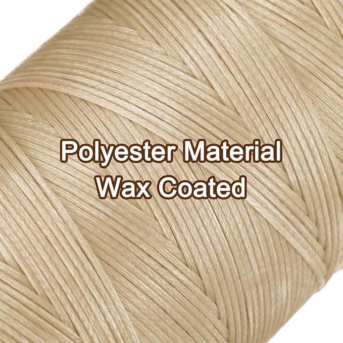 uxcell 150D 0.8mm Flat Waxed Thread 284 Yards Polyester Leather Sewing Waxed String Hand Stitching Waxed Cord for Leather Stitching Sewing Bookbinding DIY Craft Light Khaki