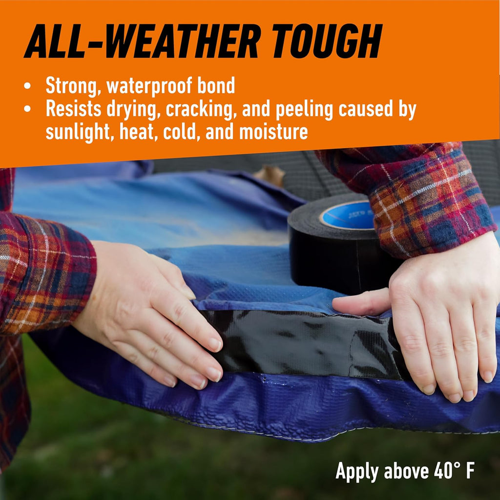 Gorilla All Weather Duct Tape, Black, 1.88" x 25 yd (Pack of 2) - UV and Temperature Resistant Waterproof Tape for Outdoor Repairs