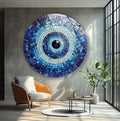 My Photostation.com 10''(25cm) Diameter Blue Mosaic Evil Eye Round Glass Wall Art Tempered Glass Printing Wall Decor Large Wall Art Wall Hangings