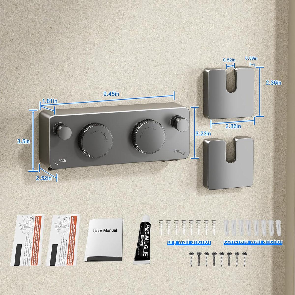 Retractable Twin Clothesline Indoor, Non-Sagging Outdoor Clothes Line Retracting Heavy Duty Clothes Drying Laundry Line Wall Mounted Stainless Steel Line-13.8Feets(Double Line-Gray)