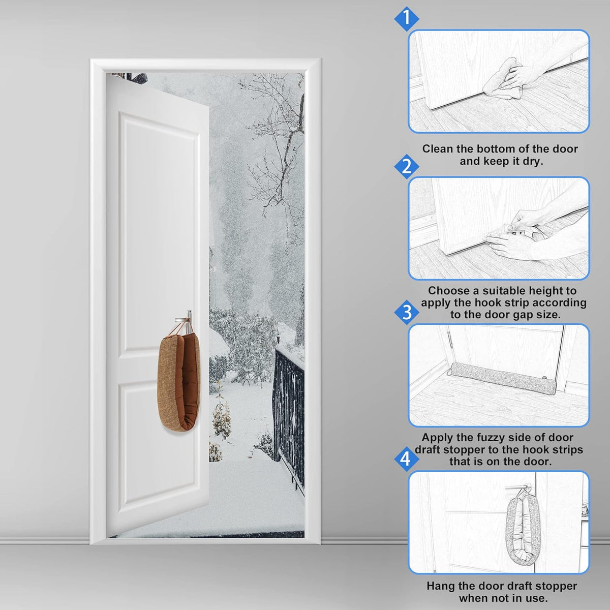 NABOWAN 38" Weighted Under Door Draft Stopper -Triangular Door Draft Blocker with Hook Loops for Easy Install, Save Energy, Home Room Essentials