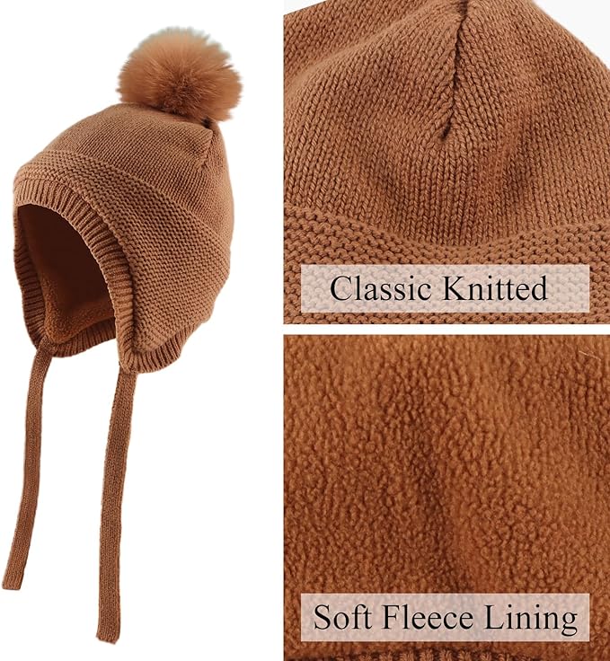 Basic Winter Baby Beanie Gloves Boys Girls Knitted Hat Pompom Kids Earflap Hats Warm Infant Toddler Beanie Mittens Set