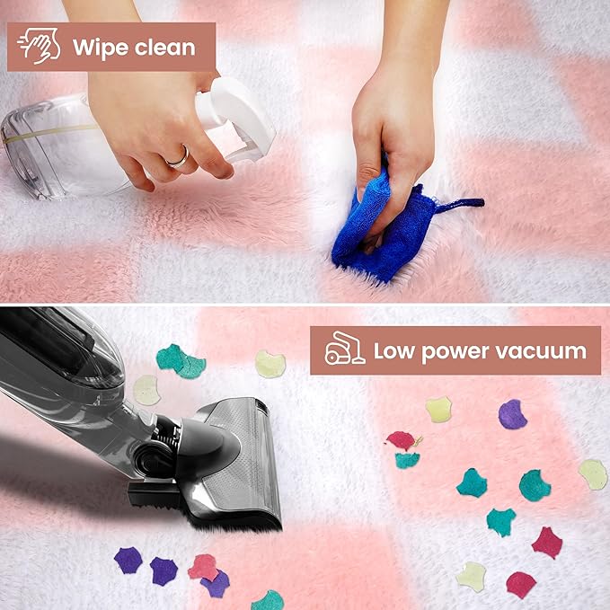Super Soft Rug for Bedroom, 4x5.8 Ft Pink and White Area Rug Classic Checkered Shaggy Anti-Skid High Pile Soft Fluffy Rug Fuzzy Carpet for Living Room Bedroom Kids Room Nursery, Dorm Home Decor