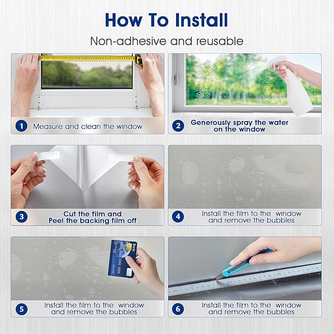 Borsky Frosted Glass Window Film - Static Cling, 96% UV Blocking Non-Adhesive Privacy Window Film, Removable Window Cling with Day & Night Privacy for Bathroom Home Office, 29.5 x 78.7 Inches, Pure