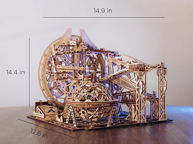 Wood Trick Wooden Marble Run Electric Motorized - 3D Wooden Puzzles for Adults and Kids to Build - 15x14 in - Roller Coaster Wooden Model Kits for Adults and Teens to Build