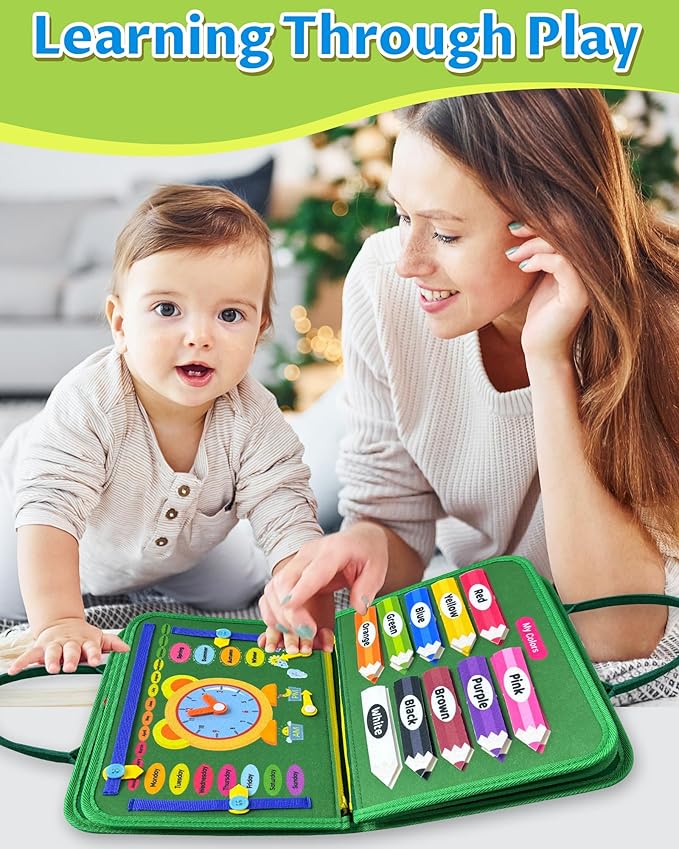 Exorany Busy Board Montessori Toys for Toddler Boy & Girl Birthday Gifts, Busy Book Learning Sensory Toys for Toddlers, Toddler Travel Toy Educational Activities Learn Fine Motor Skills