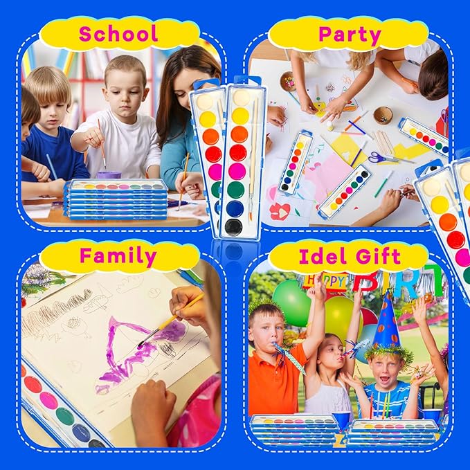 24 Pack Watercolor Paint Set for Kids - 8 Washable,Bright Colors with Paintbrush Watercolor Paint Bulk for Kids Party Favors,Classrooms Supplies,Art Lessons