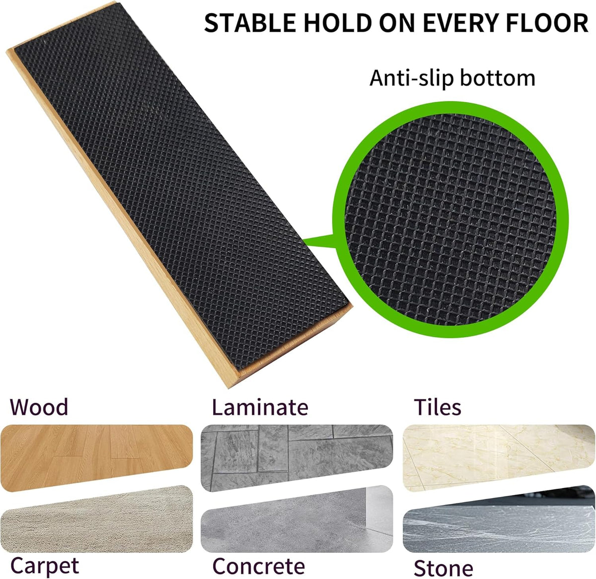 2 Pack Wooden Door Stop - Non-Slip Door Stoppers for Floor - Door Wedges for All Door Types and Surfaces - Each Door Stopper 1.4inch Thick, 4.3inch Long with Rubber
