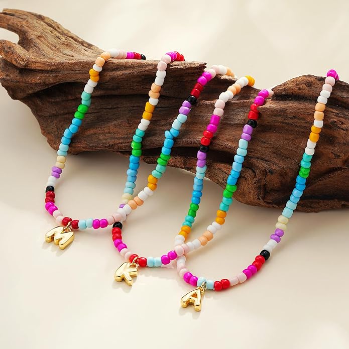 Bubble Colorful Initial Necklaces for Women Girls Kids - Teen Girls Gifts Trendy Bubble Beaded Initial Necklace Cute Letter Birthday Gifts Choker Necklace for Women Girl Kids Jewelry