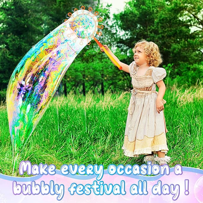 Lenwen 16 Pcs Giant Bubble Wands Kit Big Maker Toy Large Gigantic Bubble Wands with Refill and Tray for Summer School Birthday Outdoor Playtime Fun Activity Party Favors(Assorted)