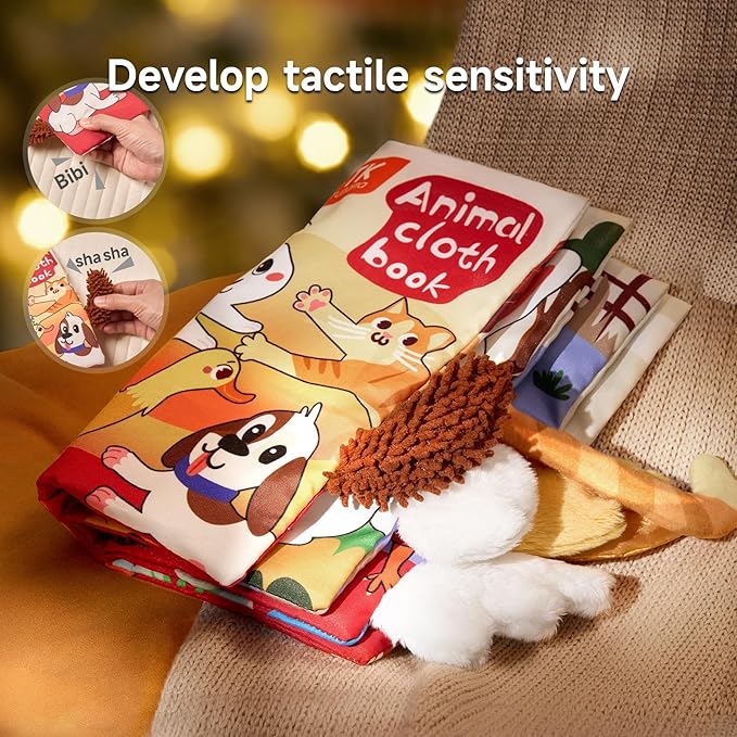 TUMAMA TK 2PCS Baby Books 0-6 Months, Soft Cloth Books for Babies Infants Toddler, Touch and Feel Crinkle Cloth Books 6 to 12 Months, Early Development Interactive Toys Gifts for Boys Girls