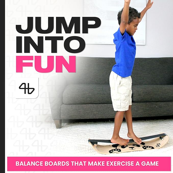 Balance Board for Kids - Slackline Wooden Wobble Board - Slackboard Balance Trainer for Coordination - Training for Skateboard, Snowboard, Football, Soccer, Baseball, Basketball