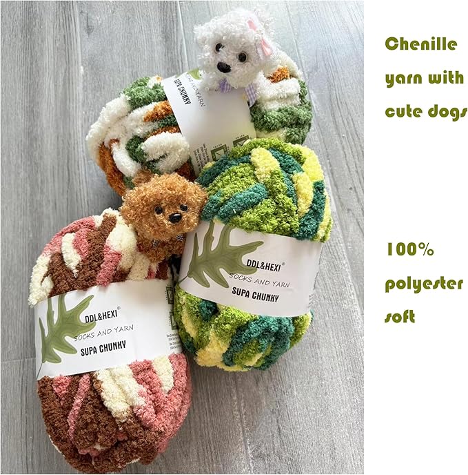 DDL&HEXI 4 Pack Super Chenille Chunky Yarn for Hand Knit, Blanket Making Kit, Jumbo Knitting, 4x8oz (226g) per Bag, Soft Polyester for Crochet, Knitting, and DIY Projects (215)