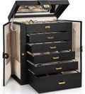 AKOZLIN Huge Jewelry Box Organizer Functional Lockable, Large Leather Jewelry Storage Case for Women Girls Ring Necklace Earring Bracelet Holder Organizer with Mirror
