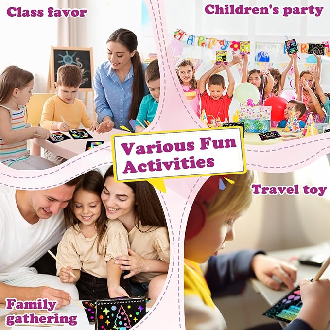 Scratch Art for Kids: 16 Pack Rainbow Scratch Paper Party Favors - Art Crafts Notebook Suitable for Birthday Gifts/School Crafts Kit/Classroom Prizes for Girls and Boys Aged 4-12