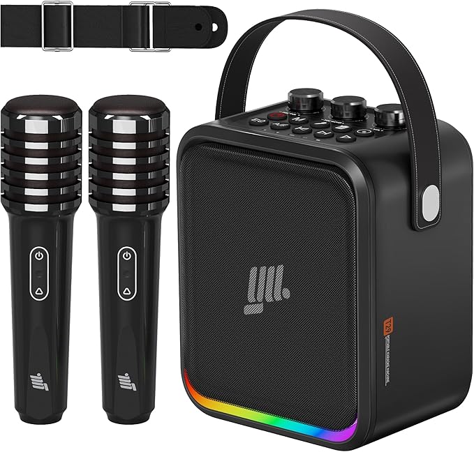YLL Portable Bluetooth Karaoke Machine: 60W Powerful Speaker with 2 Wireless Microphones, Lightweight with Shoulder Strap, Perfect for Adults & Kids, Home & Outdoor Party