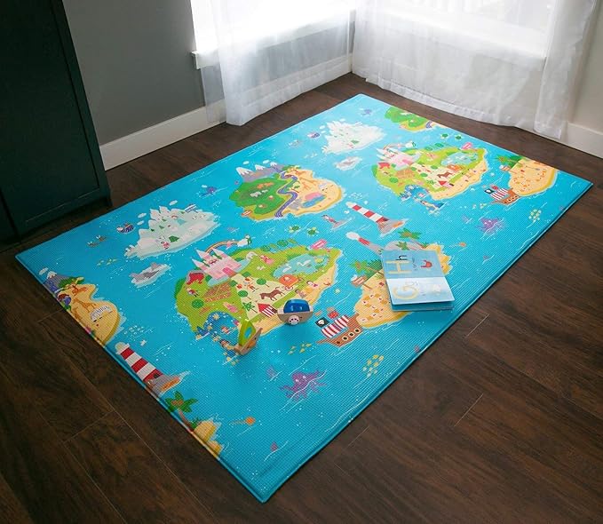 Baby Care Play Mat (Large, Playful - Magical Island) 82'' x 55'' Original One-Piece Reversible Rollable Waterproof Play Mat for Infants, Babies, Toddler, and Kids