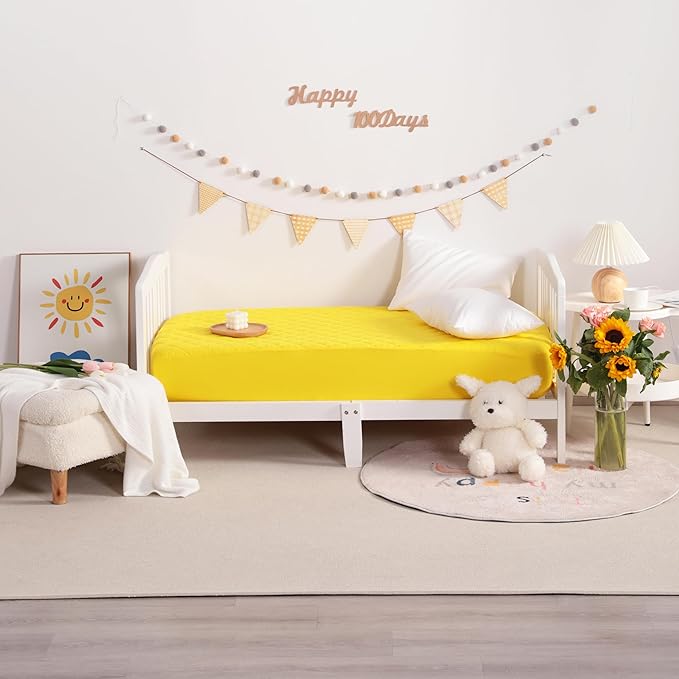 NTBAY 2 Pack Waterproof Mini Crib Mattress Protector, Quilted 24"x38" Fitted Mattress Cover - Machine Washable - Soft and Breathable Baby Mattress Pad Sheet for Mini Crib and Baby Playards, Yellow