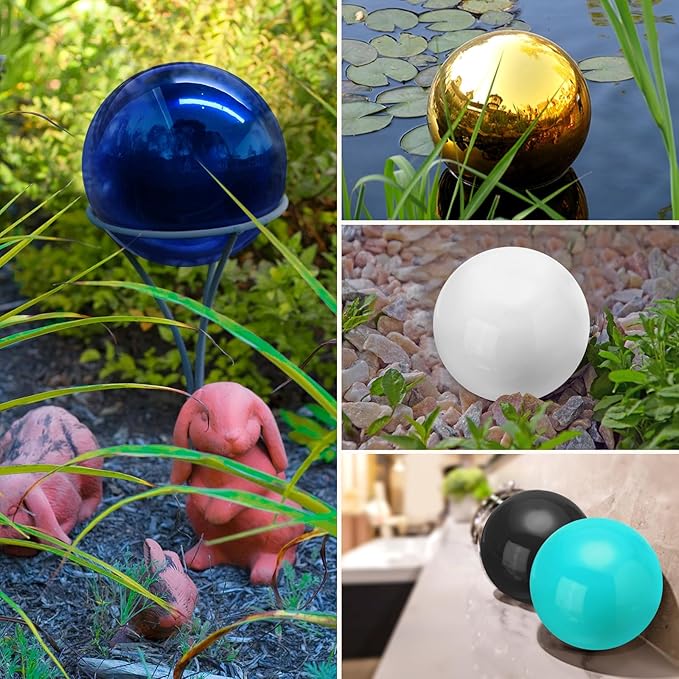 uxcell 2 Pcs Gazing Globe Decor Ball 2.5 Inch 63mm Reflective Garden Sphere Hollow Ball, Seamless Stainless Steel Gazing Ball, Smooth Mirror Globe for Garden Home Decor, Sky Blue