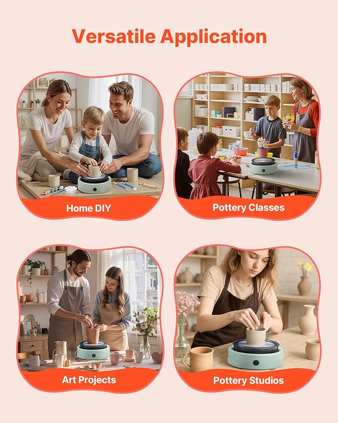 VEVOR Mini Pottery Wheel, 6 inch Turntable, Forward and Reverse Rotation, Adjustable Speed, Electric Clay Wheel for Kids and Beginners, with Shaping Tools, for Home DIY, Pottery Classes, Green