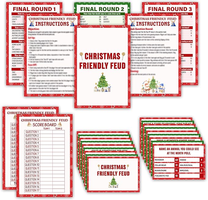 Christmas Friendly Feud Game, Funny Christmas Party Games, Friendly Feud Trivia Quiz for Family, Winter Xmas Holiday Party Supplies for Adults -09