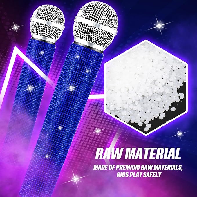 Sanwuta Fake Microphone Prop Sparkly Bling Rhinestones Plastic Play Microphone Pretend Glitter Bedazzled Mic for Cosplay Party Costume(Royal Blue)