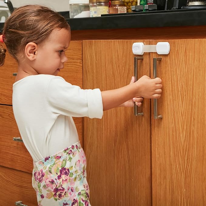 Child Safety Strap Locks (10 Pack) Baby Locks for Cabinets and Drawers, Toilet, Fridge & More. 3M Adhesive Pads. Easy Installation, No Drilling Required, White