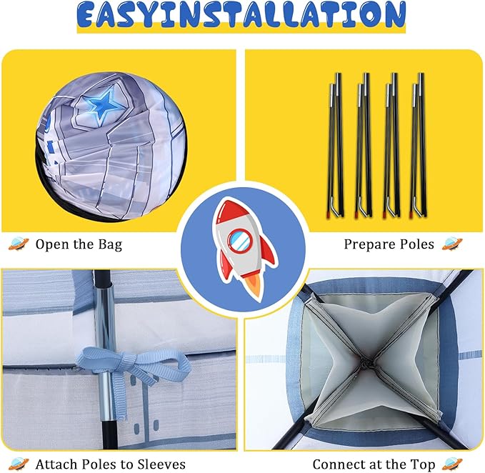 Wilwolfer Rocketship Tent for Kids: Space Toys for Kids-Space Decor for Boys Room-Outdoor Toys for Toddlers