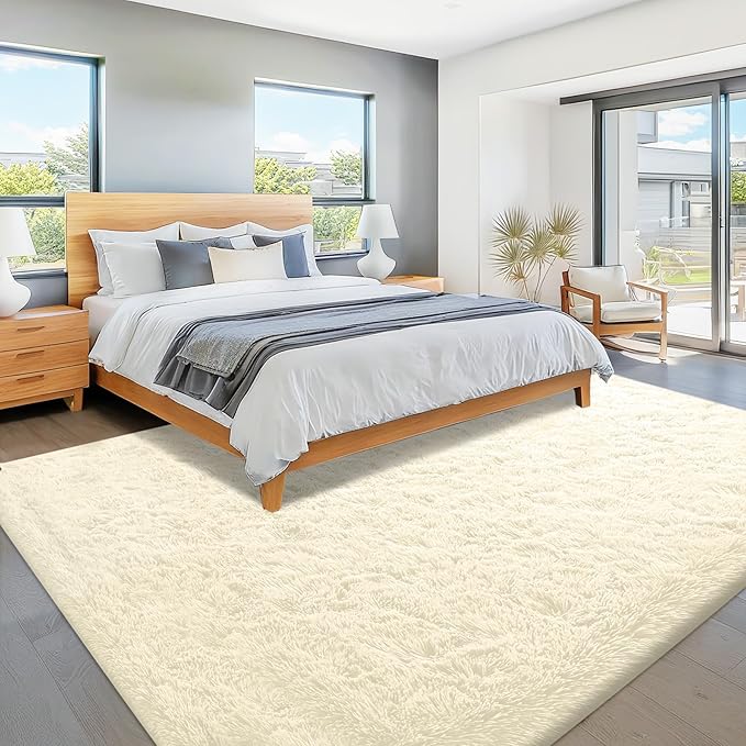 8x10 Area Rug for Living Room: Fluffy Shag Soft Washable Rugs Large Fuzzy Plush Indoor Carpet for Bedroom Nursery Playroom Kids Girls Boys Room (Cream White, 8'x10')