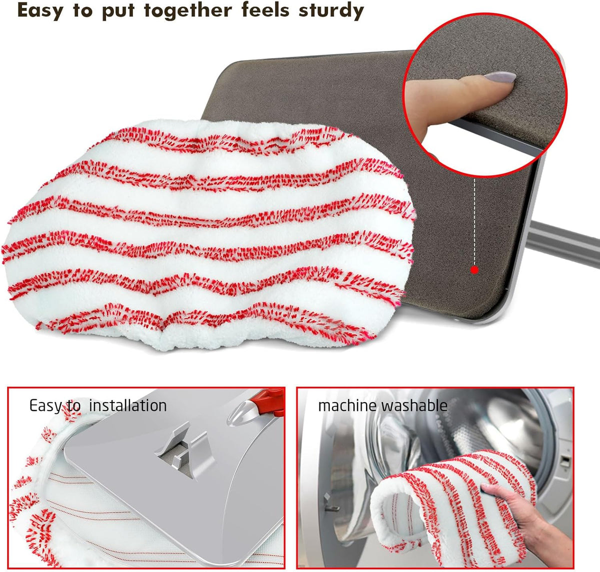 Masthome Extra Large Microfiber Mop for Floor Cleaning, 16“ Flat Mop with 5 Pad for Wet & Dry Use, Dust Mop for Hardwood Laminate Tile Ceramic, 1 Cleaning Scraper Included-Red