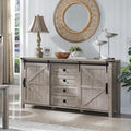 T4TREAM 60'' Farmhouse Dresser Chests for Bedroom w/4 Drawers & Sliding Barn Doors, Tall Chest of Drawers, Rustic Dresser TV Stand,Organizer for Bedroom, Living Room, Light Rustic Oak